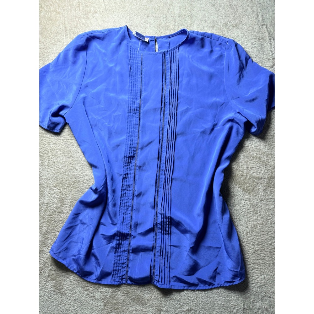 VTG Talbots Womens Size 10 Blue Pintuck Lace Top Summer Lightweight Basics